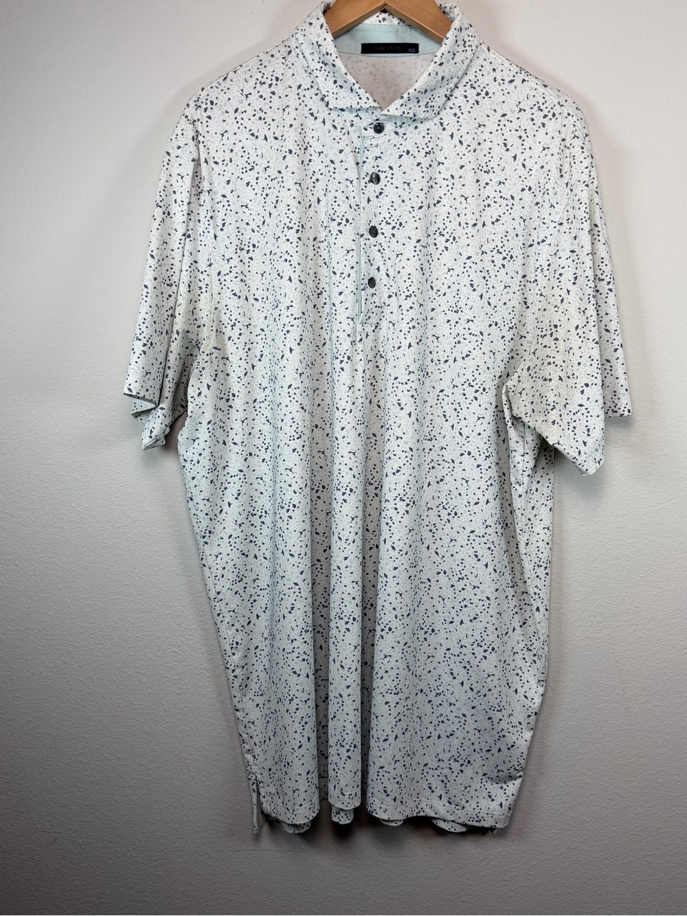 Greyson Abstract Splatter Polo Shirt Mens XXL Blue Golf Performance Stretch EUC